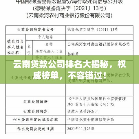 云南贷款公司排名大揭秘，权威榜单，不容错过！