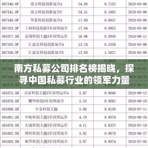 南方私募公司排名榜揭晓,探寻中国私募行业的领军力量
